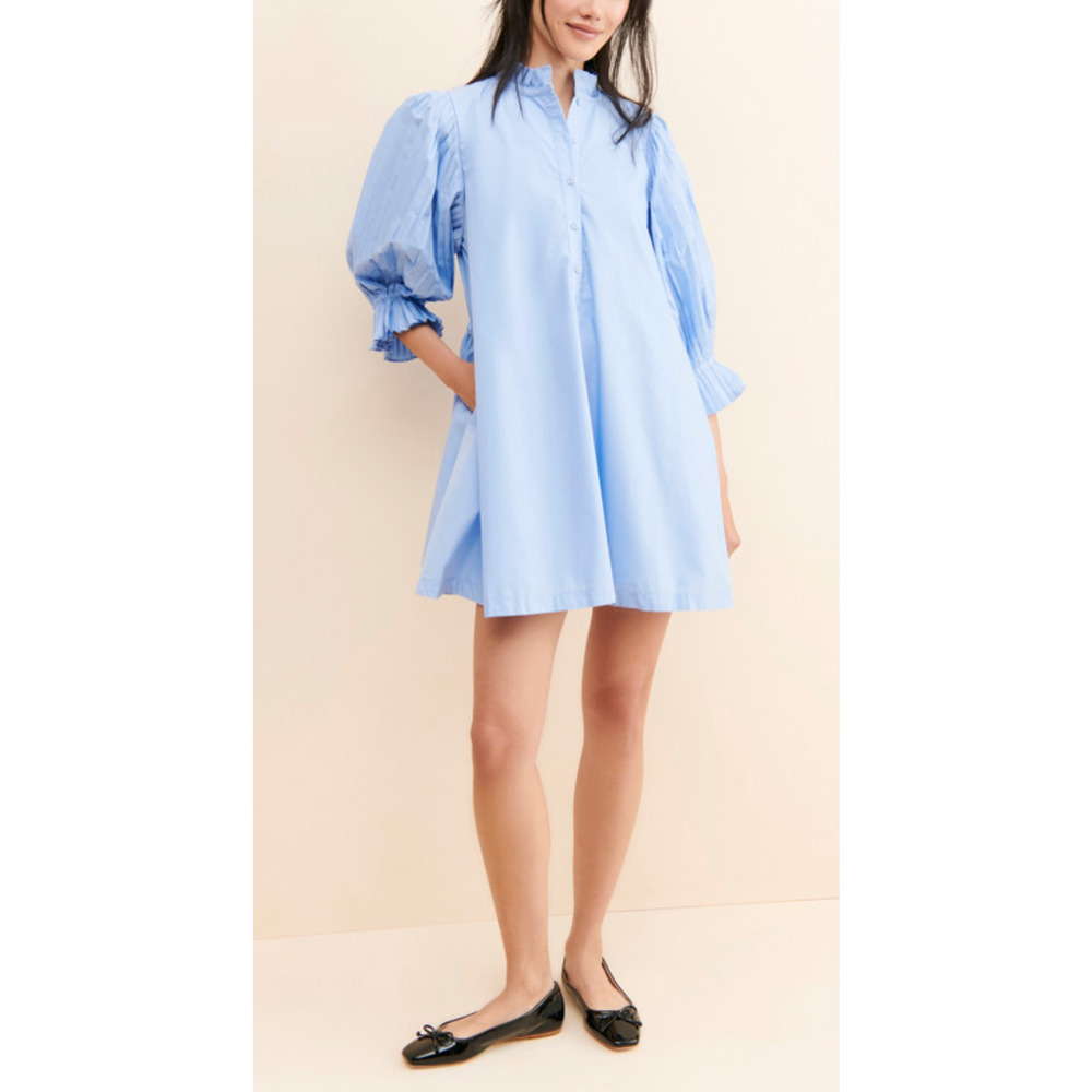 NEW SOVERE POWDER BLUE FOCUS PLEAT SMOCK MINI SHIRT DRESS SIZE LARGE L